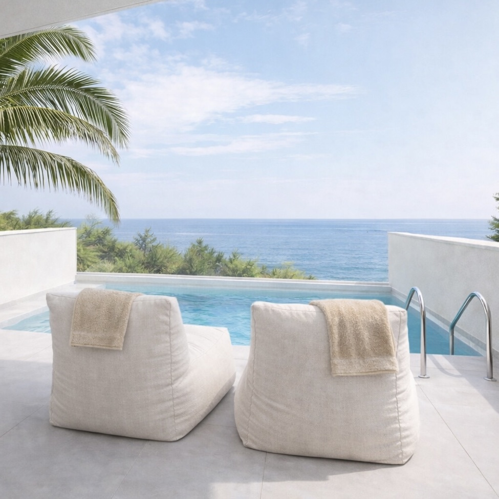 Private pool terrace with sea view