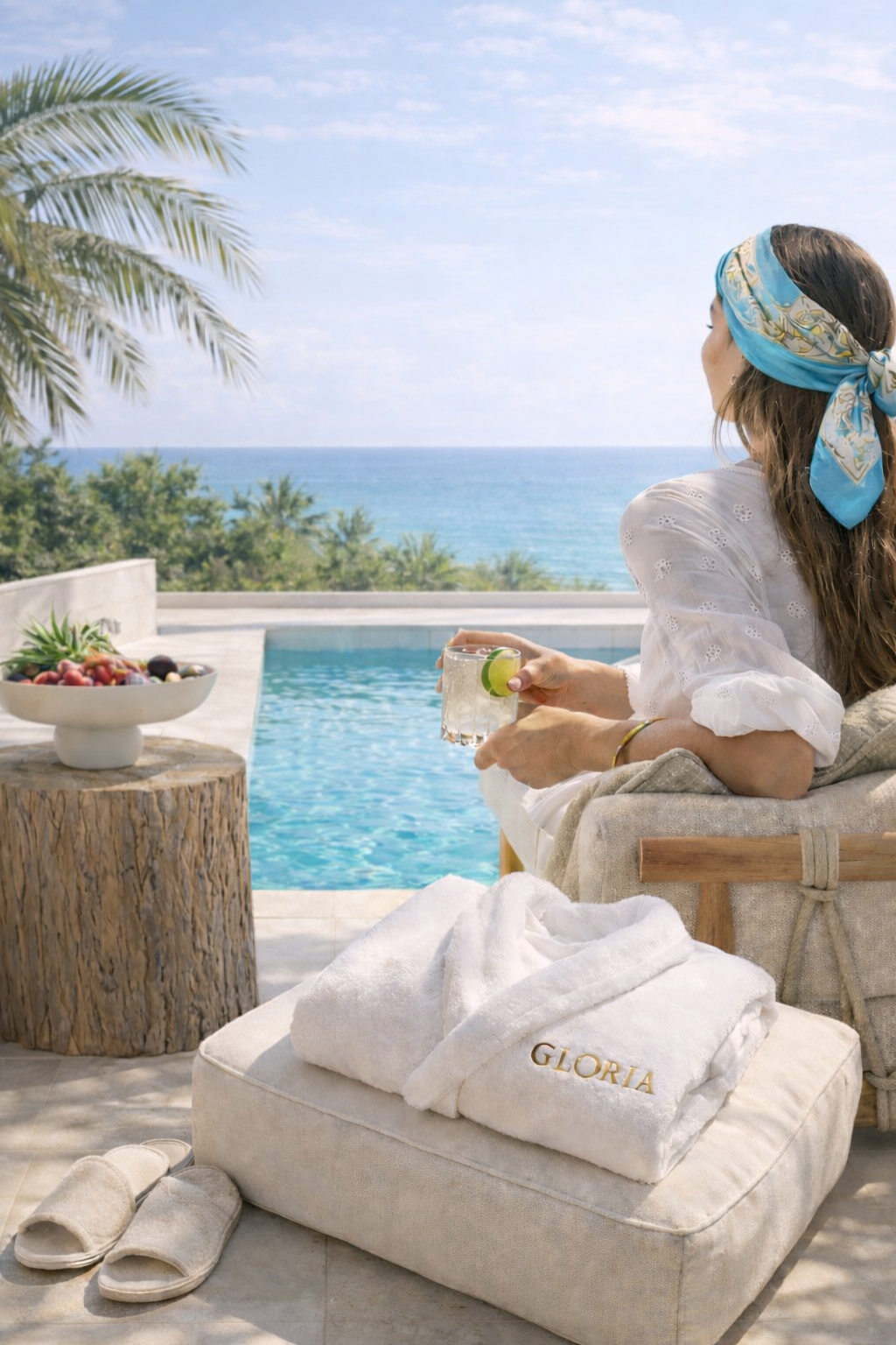 Morning light over the private pool