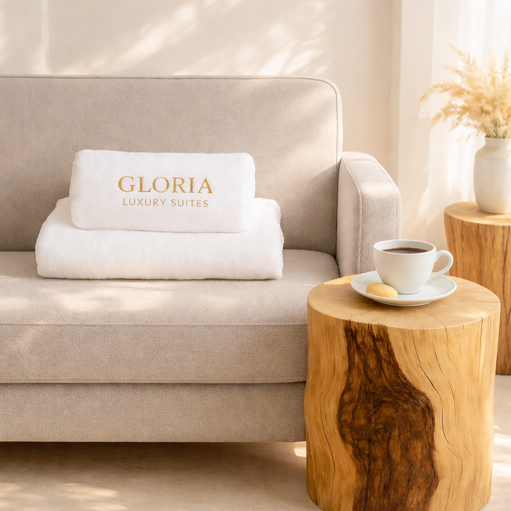 Outdoor terrace sofa with bougainvillea and coffee